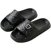 ASHALI Cute Bear Pattern Slide Slippers, Indoor Non-Slip EVA Sole, Bathroom House Shoes for Men & Women, White