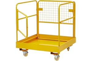 TackView Fold-Up Forklift Safety Cage 36"x36", 1200 LBS HD Platform with Omni-Directional Wheels, Quick-Attach Aerial Work St