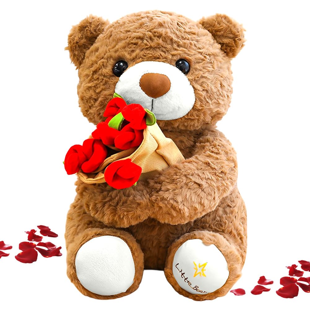 Rose Teddy Bear Plush Toys, Cute Soft Plush Toy Withrose, Stuffed Animal Cuddly Toy Gifts for Valentine's Day Christmas Anniversaries Birthday(Rose is detachable)