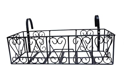 ANTIQUE DECOR Iron Railing Planter, Stand for Plants, Balcony, Garden, Home Decoration, Plant Stands,Pot Stands, Planter Stands -Black (Design-1)