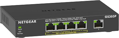 NETGEAR GS305P PoE Switch 5 Port Gigabit Ethernet 4 PoE+ 63W Desk Mount