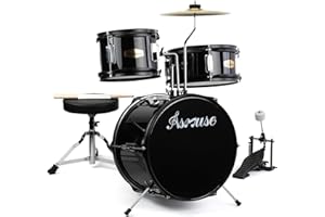 Asmuse Drum Set, 3 Piece Drum Set With Bass, Tom, Snare, Cymbal, Ideal Gifts for Boys and Girls (Black)