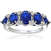 Ice Gems Sterling Silver Created Blue Sapphire and White Topaz 5-Stone Half Eternity Band Ring