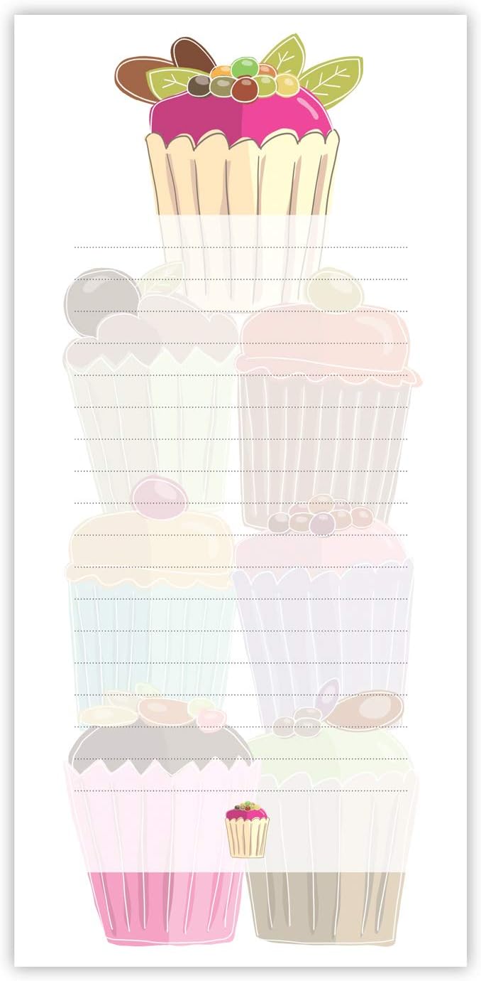 Quire Magnetic Shopping List Notepad - Cupcake Design - 50 sheets - Size 210mm x 100mm