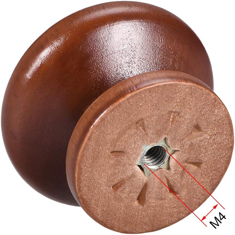 sourcing map Round Wood Knobs,12Pcs 35mm Dia Cabinet Furniture Kitchen Pulls Handles for Dresser Drawer Wardrobe Dark Red - Image 4