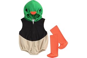 Pudcoco Infant Baby Boys Girls Halloween Mallard Duck Costume Hooded Sleeveless Romper Leggings Outfit Set