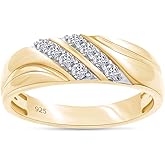 Men's Wedding Band Ring Round Cut Lab Created Moissanite or Lab Grown Diamond Anniversary or Engagement Ring in 14K Gold Over Sterling Silver Jewelry Gift for Him