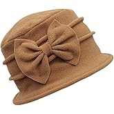 Womens Bell Beret Hat French Vintage Floral Fleece Cloche hat Classic Winter 1920s Bucket Hat