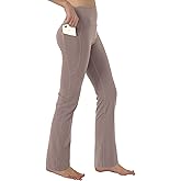 Keolorn Women's Bootleg Yoga Pants with Hidden Pockets Tummy Control Running Legging Long Bootcut
