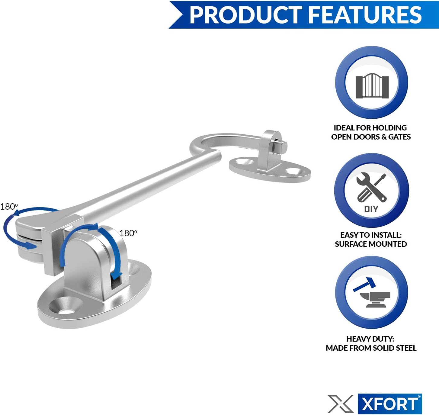 XFORT® 100mm Chrome Cabin Hook and Eye Latch, Door and Gate Latches, Polished Chrome - Image 4