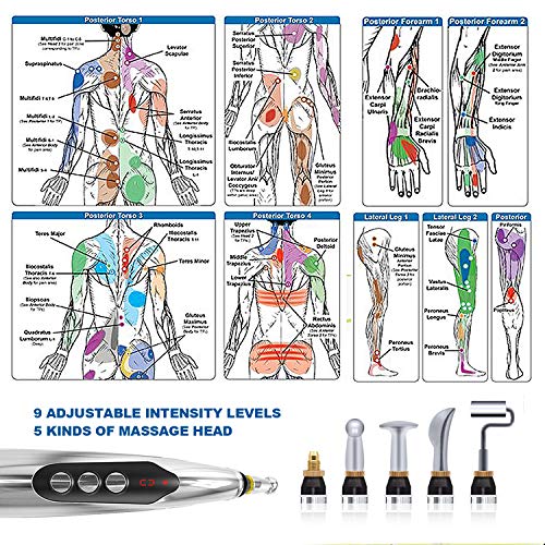 5-in-1 Acupuncture Pen USB Rechargeable Energy Acupuncture Pen with 5 Massage Head LED Display Electronic Meridians Laser Acupuncture & Acupressure Massager - Thumbnail 6