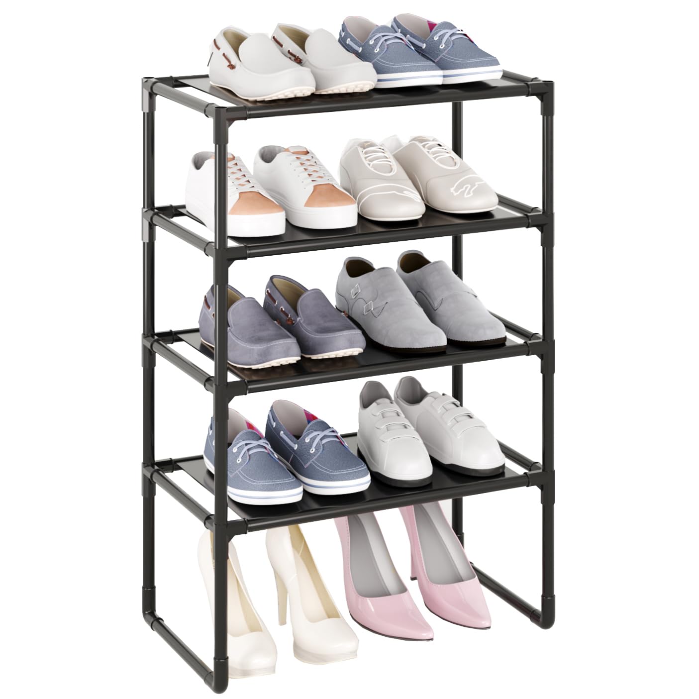 Photo 1 of MUAHRCE 5-Tier Small Shoe Rack for Closet and Entryway, Narrow Shoe Shelf Organizer,Stackble Shoe Stand,Non-Woven Fabric Metal Free Standing Shoe Racks (Black, 18" W x 9.9" D x 28.6" H)