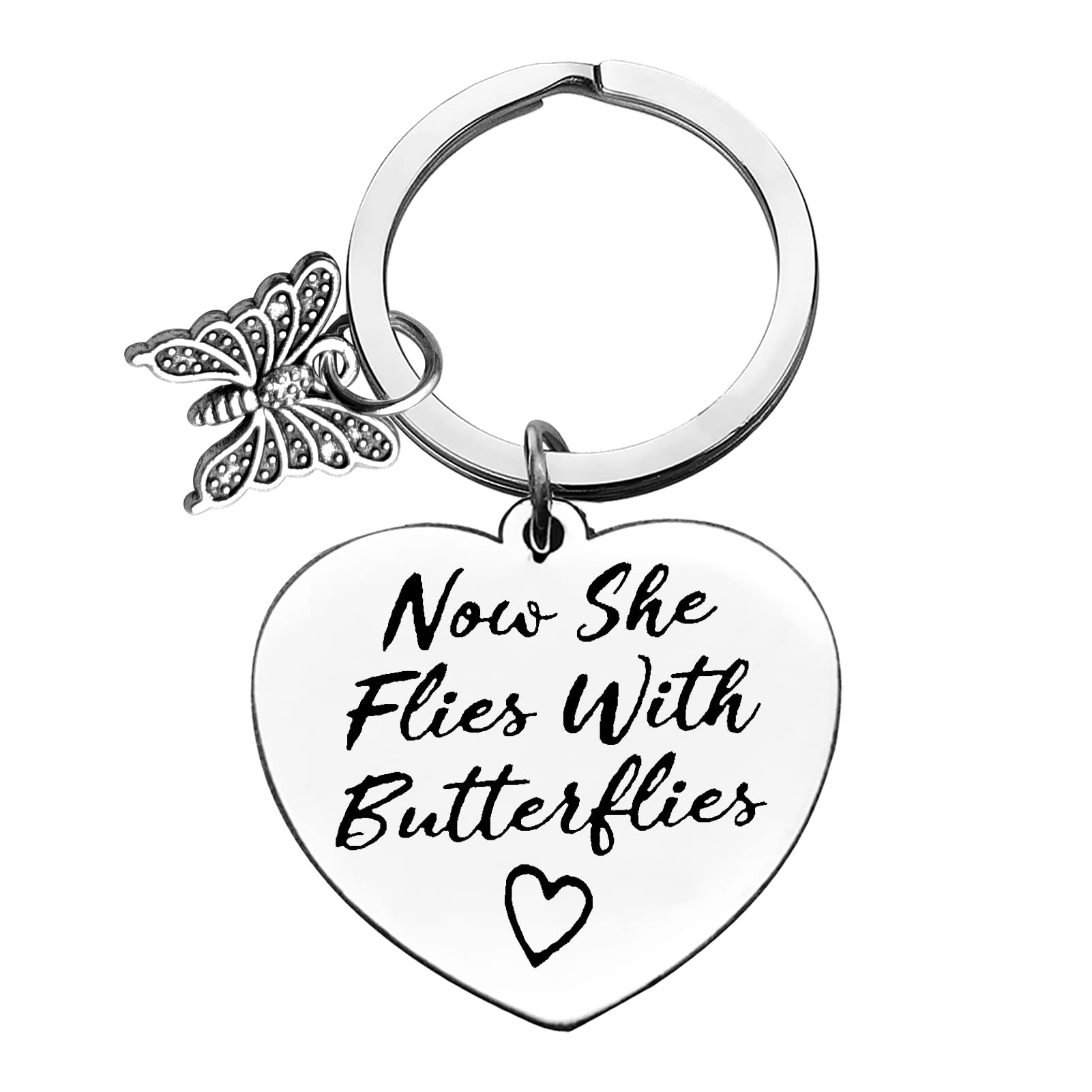 Ximalun Memorial Gifts Sympathy Keyring Now She Flies with Butterflies Keyring Remembrance Gifts In Memory of Loved Gift Sympathy Gifts for Loss of Mum Grandma Wife Sister Daughter Friend
