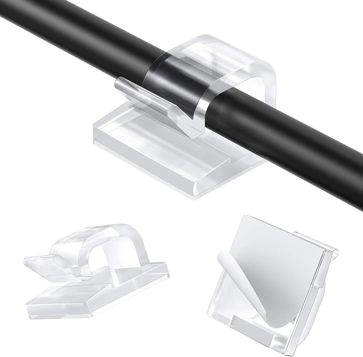 110pcs Transparent Cable Clips, AGPTEK Adhesive Cable Management Clips Cable Organizer Cord Holder Clamps Electrical Wire Tidy Holder for Ethernet Cables, Office, Home, Fairy Light