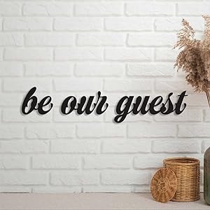 EricauBird Be Our Guest Sign Word Laser Cut Metal Sign Custom Wall Decor Personalized Rustic Door Hanger Black Sign for Housewarming Gift Indoor Outdoor Anniversary