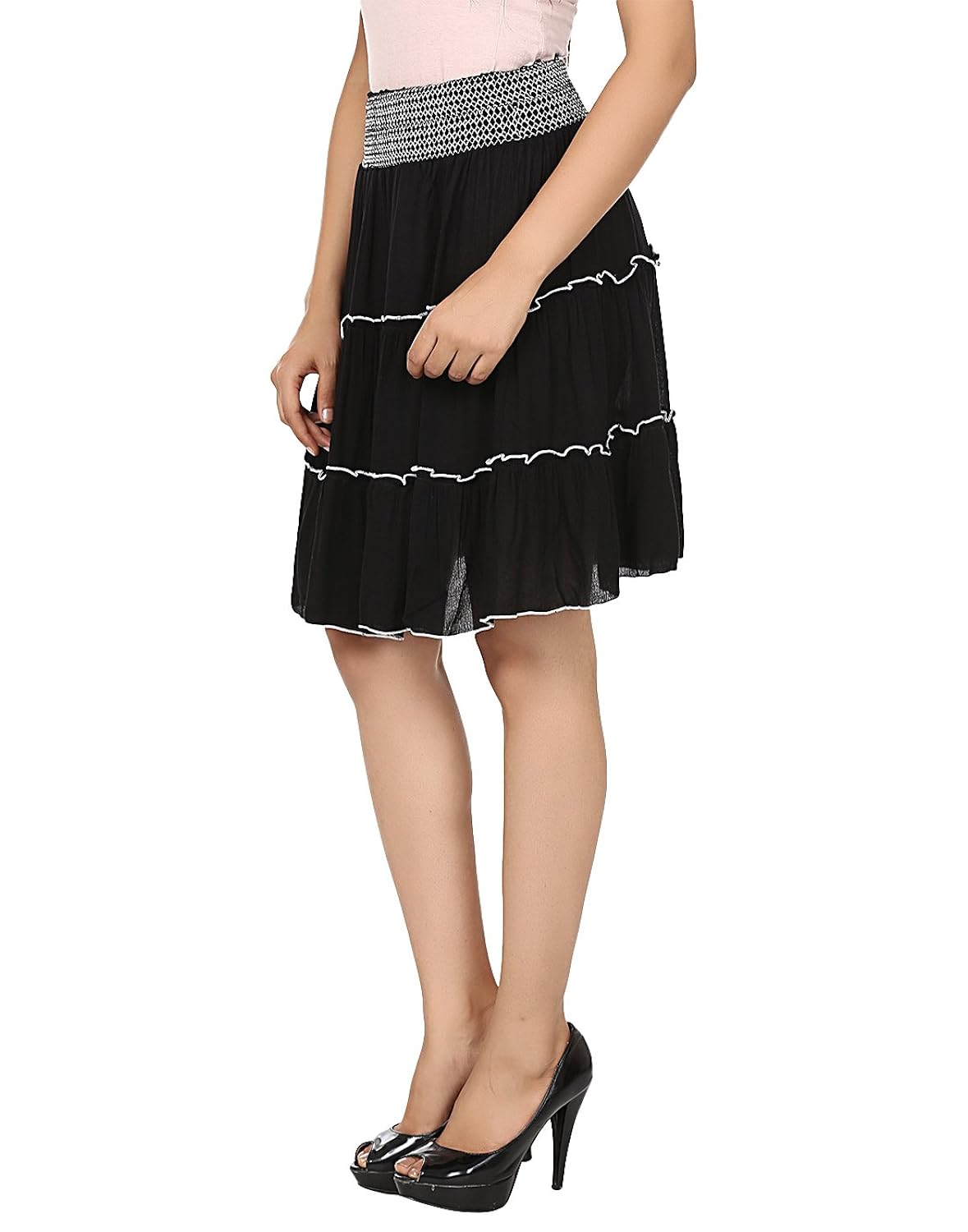 hazle avenue women's layered solid fril above knee length skirt