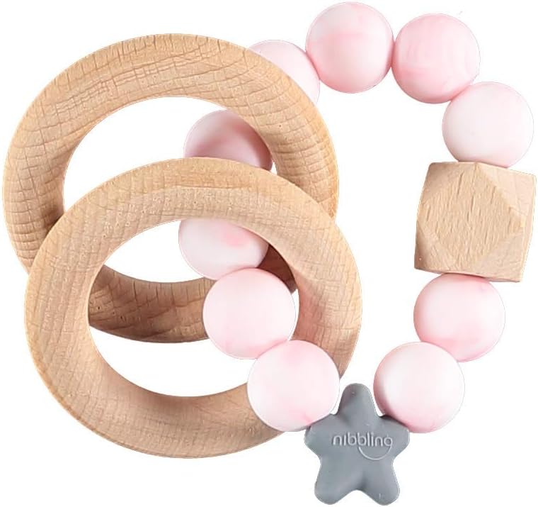 NIBBLING Natural Wood Rattle Rings TEETHER (Marble)