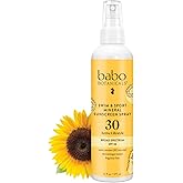 Babo Botanicals Swim & Sport Mineral Sunscreen Spray SPF 30 - Natural Zinc Oxide - Face & Body - For all ages - Dermatologist Tested - Cruelty-Free - Fragrance-Free - Water Resistant