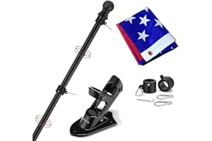 Yeesun Flag Pole for House with 3x5 American Flag, 6 FT Wall Mount Flag Pole with Bracket for Home Porch,Outdoor Deco.Residential or Commerical Tangle Free Flag Pole Kit (Black)