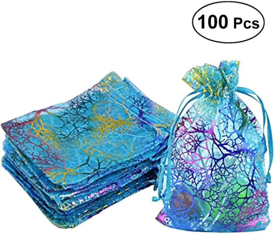 Organza Drawstring Gift Bags VORCOOL Favours Bags Jewelry Pouches Blue Pack of 100 - Image 4