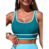 Bikini Tops for Women Sport Bra Swimsuit Top Color Block Push Up Padded Bathing Suit Top Cropped Tankini Tops Only