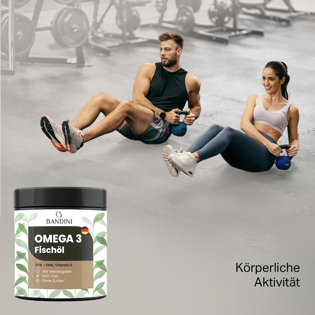 Bandini® Omega 3 | 366 Softgels, 2000 mg reines Fischöl mit 600mg bioaktiven Triglyceriden EPA und DHA | Fettsäuren für Herz und Gehirn | 2 Softgels/Tag für 6 Monate Versorgung | hochdosiert, GMO-frei 6