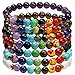 MILAKOO 7 Pcs Chakra Crystal Stone Bracelet Yoga Meditation Relax Anxiety Wristband for Women Men Gift