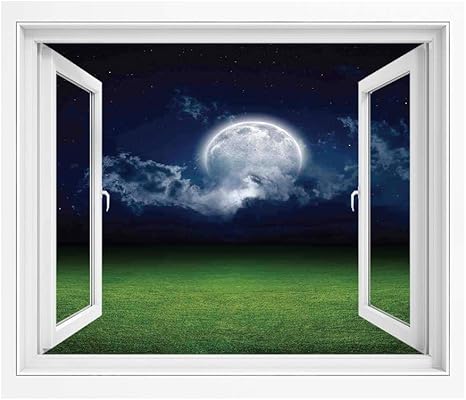 Amazon 神秘的な家の装飾 絵画風 Pvc壁紙ポスター 180x140 Cm ムーンルナミスティック 風景ウォールステッカーグリーンネイビーと曇りの夜空の下で芝生フィールドスポーツスタジアム ウォールステッカー オンライン通販