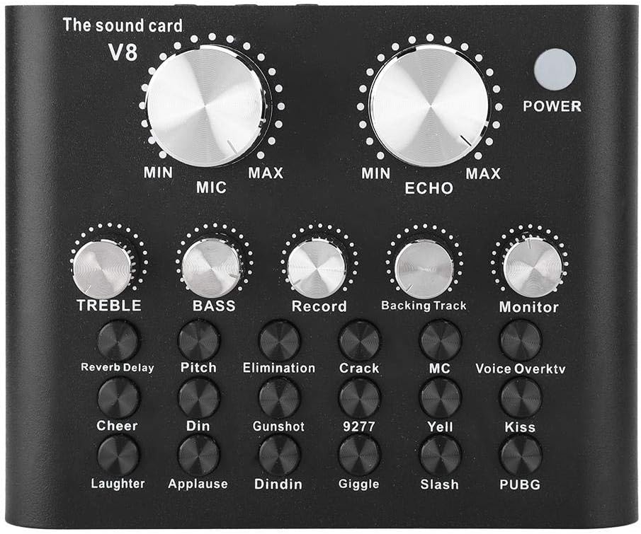 Sound Card Voice Change, Audio Mixer for Mobile Phone PC Computer Live Sound Card with 6 Effect