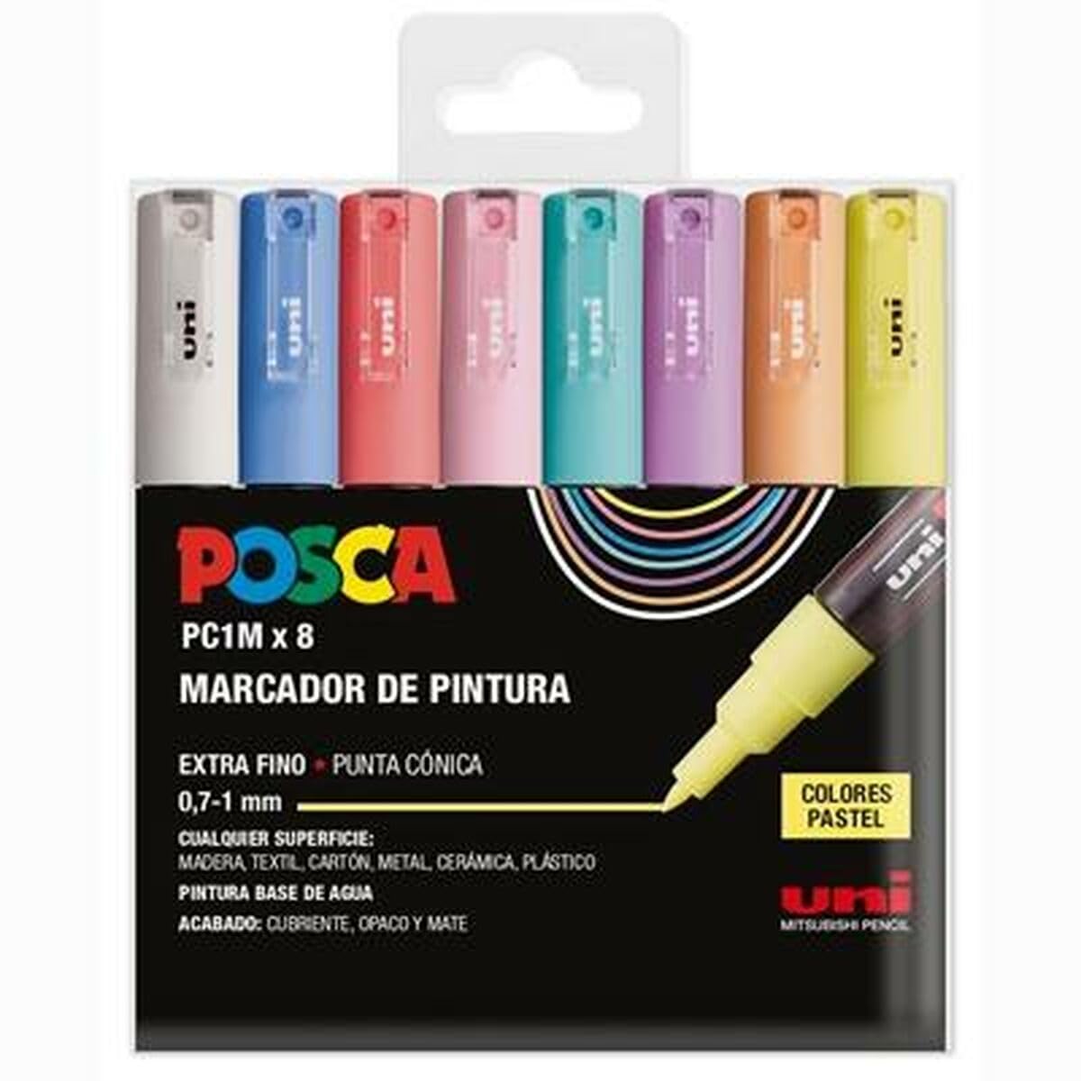 UNI Posca Pack of 8 PC1M Extra Fine Conical Tip Pens