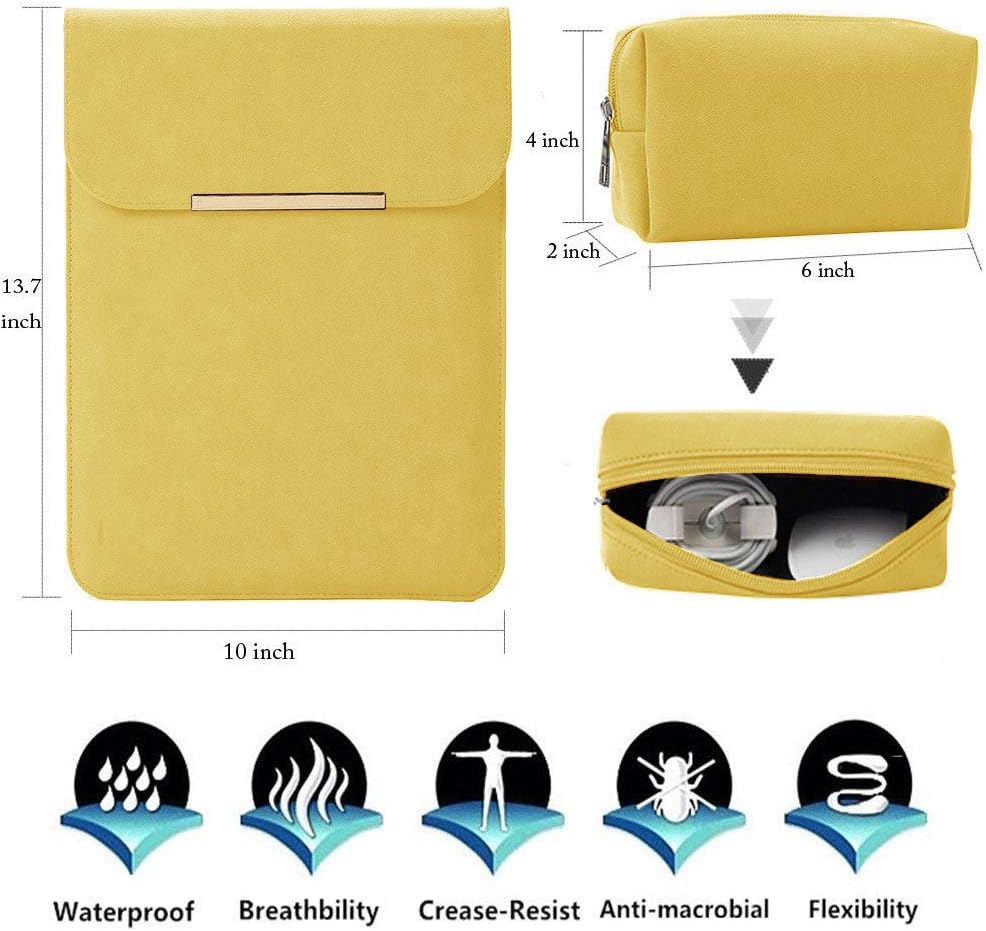 KALIDI 13.3 inch Laptop Sleeve Case Faux Suede Leather for MacBook Air Pro Retina 2016-2020, for 13"-13.5" Surface Pro 5 6 7 with Pouch (for 13.3 inches MacBook/Pro/Air, Yellow): Computers & Accessories
