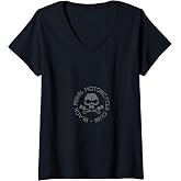 Womens Black Rebel Motorcycle Club "Piston Skull Logo" V-Neck T-Shirt