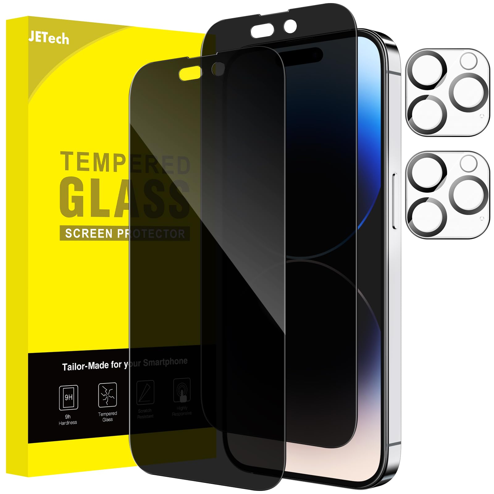 JETech Privacy Full Coverage Screen Protector for iPhone 14 Pro Max 6.7-Inch, with Camera Lens Protector, Anti-Spy Tempered Glass Film, 2-Pack Each — image 1