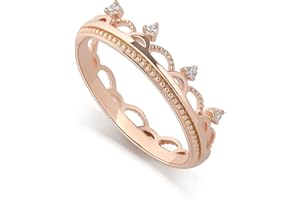 Crown Tiara Ring for Women Sterling Silver Diamond Cute Ring Dainty Minimalist Stacking Gold Ring Handmade Jewelry (Rose Gold