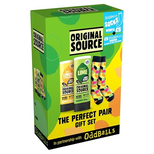 Original Source x Oddballs The Perfect Pair Gift Set with Lemon & Tea Tree and Lime Shower Gel and Socks, Gifts for Men, Birthday Gift, 100 Precent Naturual Fragrance, Vegan, Cruelty Free