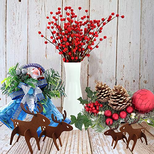 Rocinha 12 Pcs 13.77-inch Red Berry Picks, Artificial Red Holly Branches for DIY Wreath, Garland - Thumbnail 4