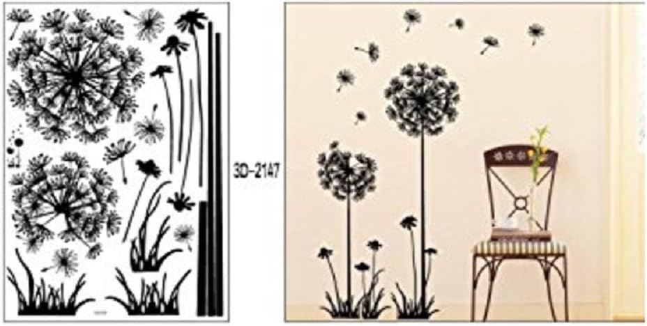 1 X Black Dandelion Flower Plant Tree Large Removable Wall Decor Decal Sticker 57" X 29"