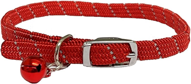 LARRYROO Reflective Softweave Cat Collar with Safety Elastic Bell Red