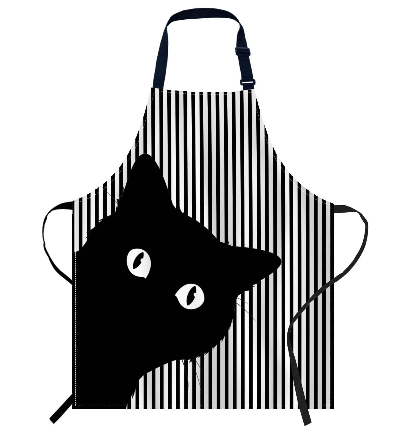 Smooffly Black Cat Face Apron Unisex Adjustable Bib Apron Cooking Kitchen Chef Women Men Aprons for Home Kitchen, Restaurant,Coffee House,Shop,Garden
