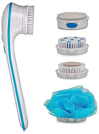 AZOD GD 5 in 1 Bath Sponge With Long Handle Massager Electric Shower Brush Spa Brush Waterproof Facial Body Foot Cleanser Bath Shower Spa Tool Blue Color