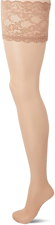 Ulla Popken Damen große Größen | Halterloser-Strumpf, Strapse, Overknees | Spitzenbund, 20 DEN, schimmernd | One Size, Gr. 42