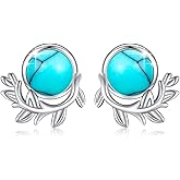 CUOKA MIRACLE Leaf Turquoise Earrings S925 Sterling Silver Leaf Turquoise Earrings for Women Small Stud Earring Jewelry for Women