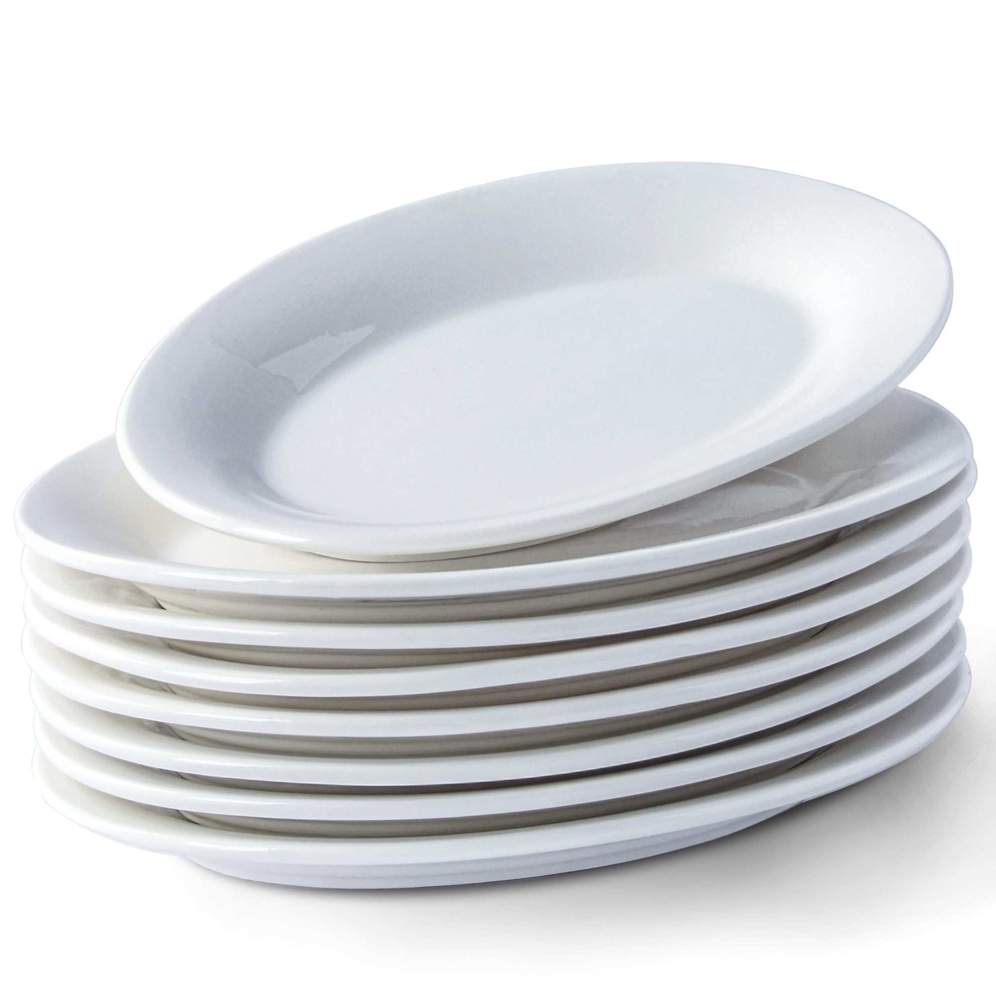 Photo 1 of XINLTC 8 Inch Ceramic Appetizer Plates Oval, Porcelain Dessert Plates, Small Salad Plates Set, Small White Serving Plates for Salad, Appetizer, Snack, Sushi, Microwave, Dishwasher Safe, Set of 8