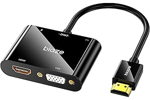 biaze HDMI to VGA and HDMI Adapter, Dual Output 1080P Video Converter with Audio, USB-Powered HDMI Splitter for Laptop, TV Bo