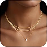 KSF Layered Gold Necklaces for Women - 18K Gold Plated 3PCS Dainty Simple Stackable Choker Necklace, Cubic Zirconia Pendant Necklace Trendy Jewelry Gift Set for Women