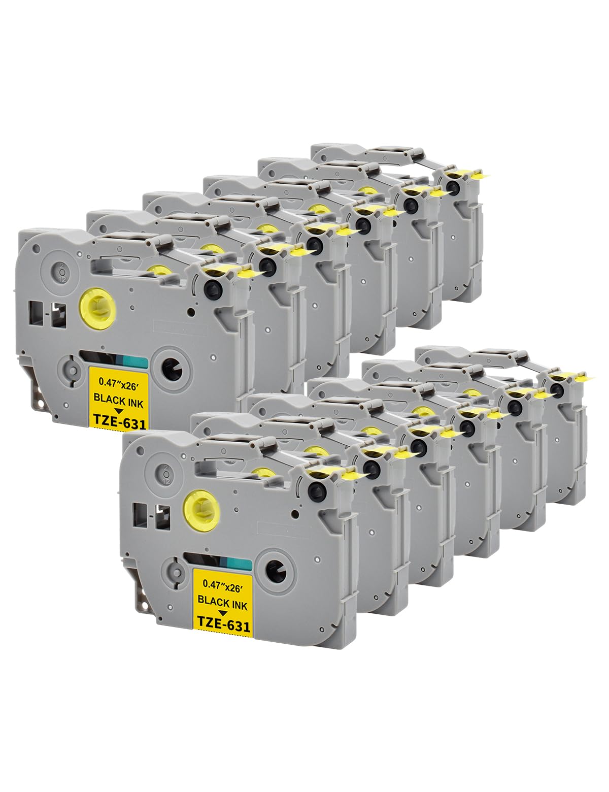 12 x Veson Compatible with TZe-631 tze631 tz-631 tz631 Brother P-Touch Tapes 12 mm x 8 m Laminated Label Tape for PT-1000 1010 1080 PT-H105 PT-E110 PT-P300BT PT-H100LB PT-H100R - 1.Yellow Yellow