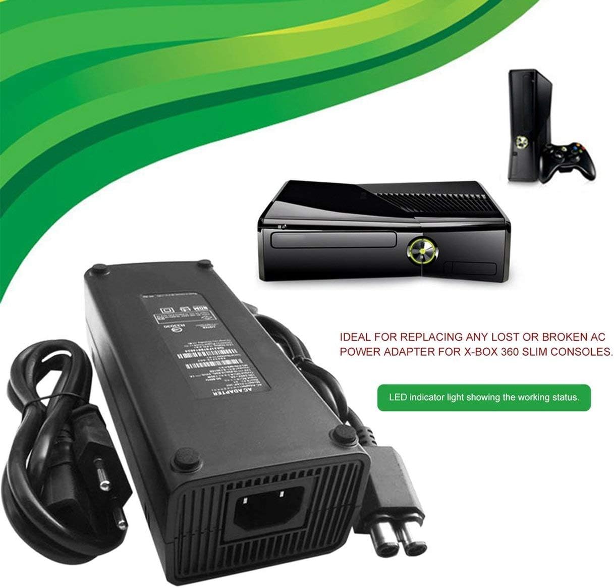 AC 100-240V Power Adapter Charger Power Cable for X-BOX 360 Slim EU Plug