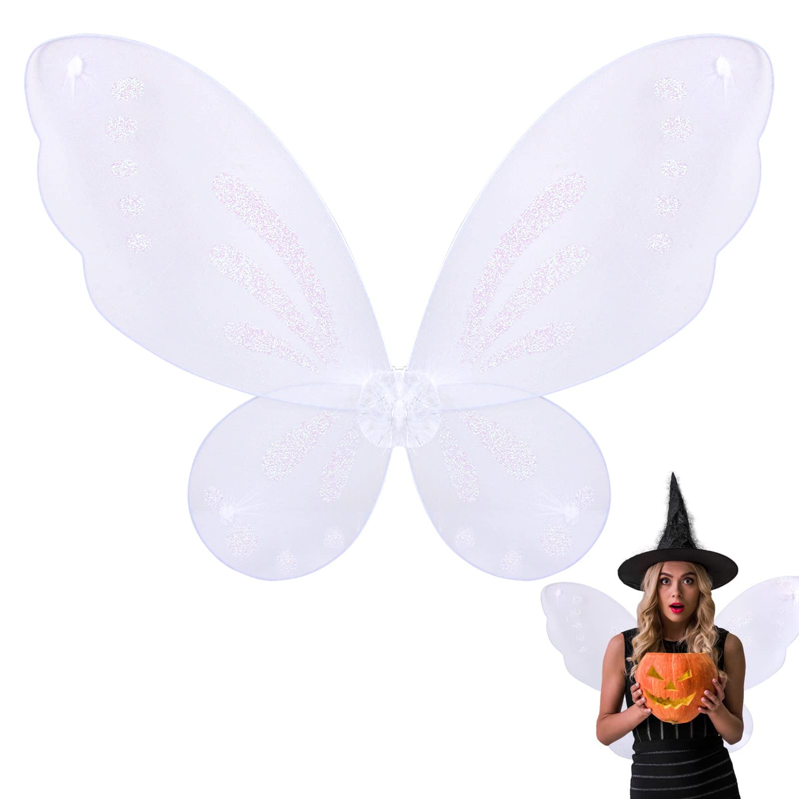 Nenjindz Fairy Girls Wings for Girl Women Butterfly Wings,Fairy Girls Wings Costumes for Party Easter Halloween Costumes (White)
