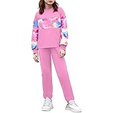 Glaoly Girls Clothes Leopard Patchwork Sweatshirt Elastic Waist Sweatpants with Pockets 2PCs Girls' Clothing Sets