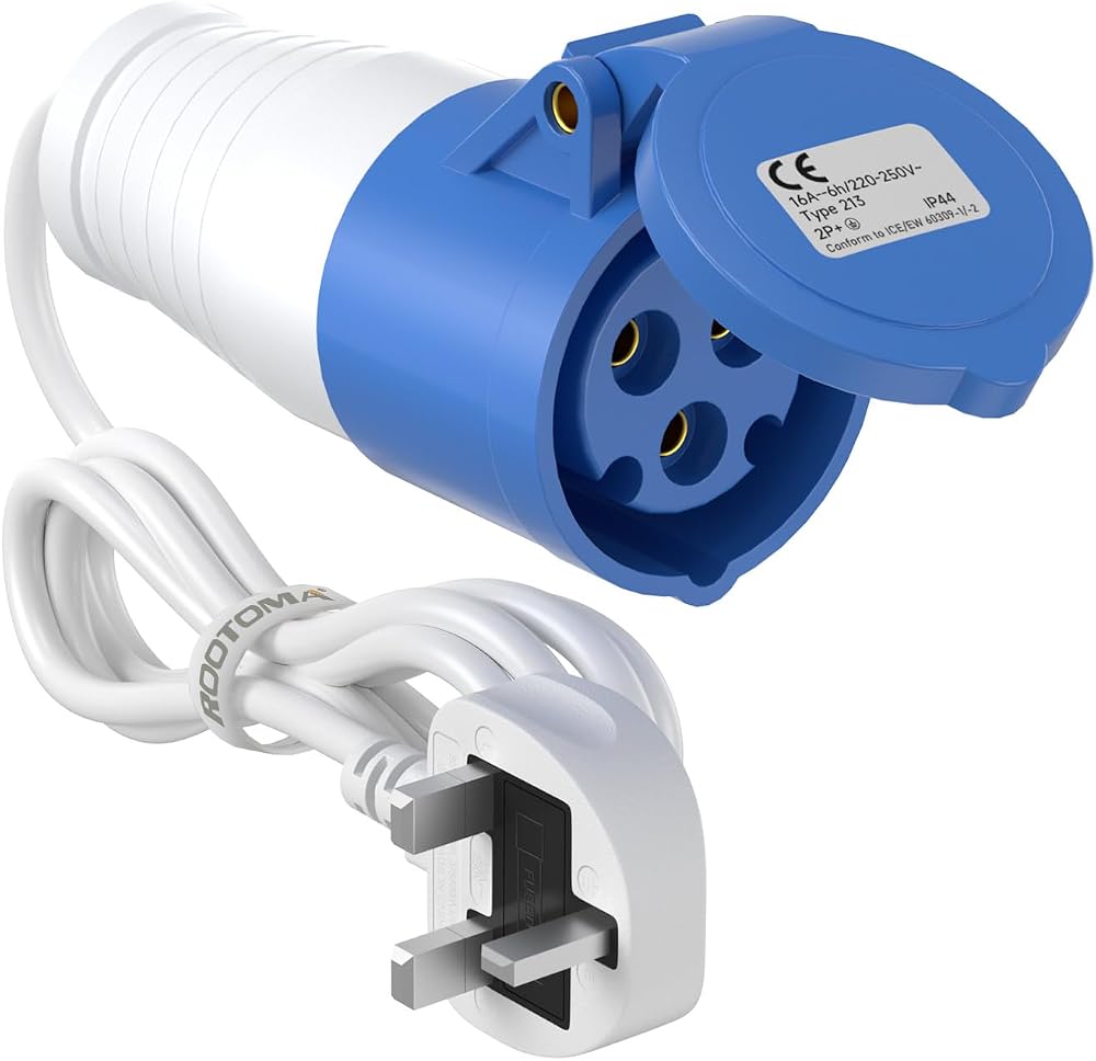 ROOTOMA Camping Electric Hook Up Cable 16Amp to 13Amp Adapter 1M 230V UK Plug
